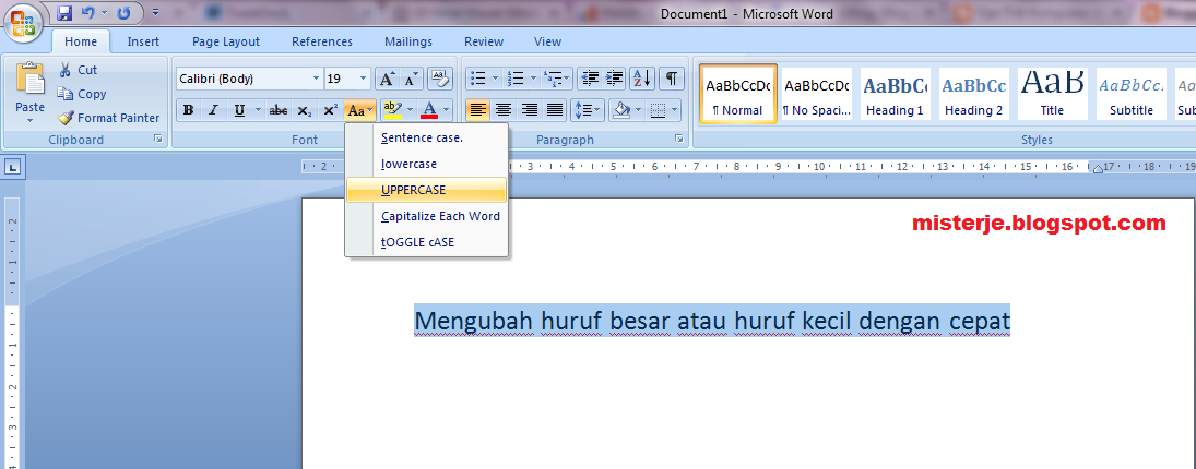 Mengubah Huruf Kecil atau Huruf Besar Dengan Cepat Di Ms Word 2007