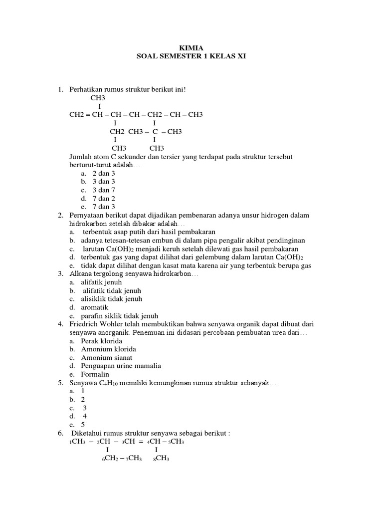 Soal Kimia Kelas XI Semester 1 PDF Metode Bahan Ajar Teknologi