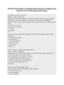 50 Soal Kimia Kelas 11 UAS dan Kunci Jawaban PDF