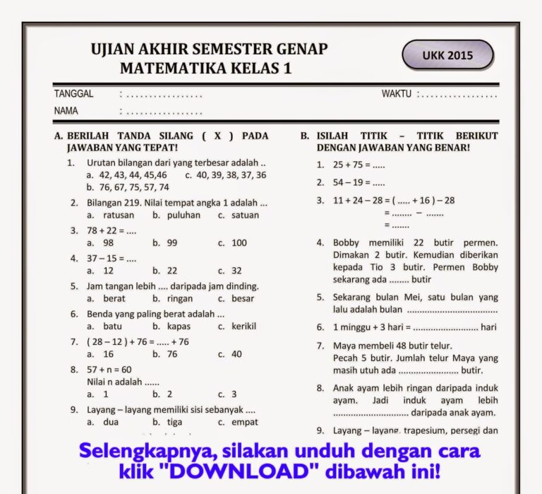 5 Rahasia Bank Soal Matematika Kelas 4 SD Semester 1 UAS yang Wajib Diketahui