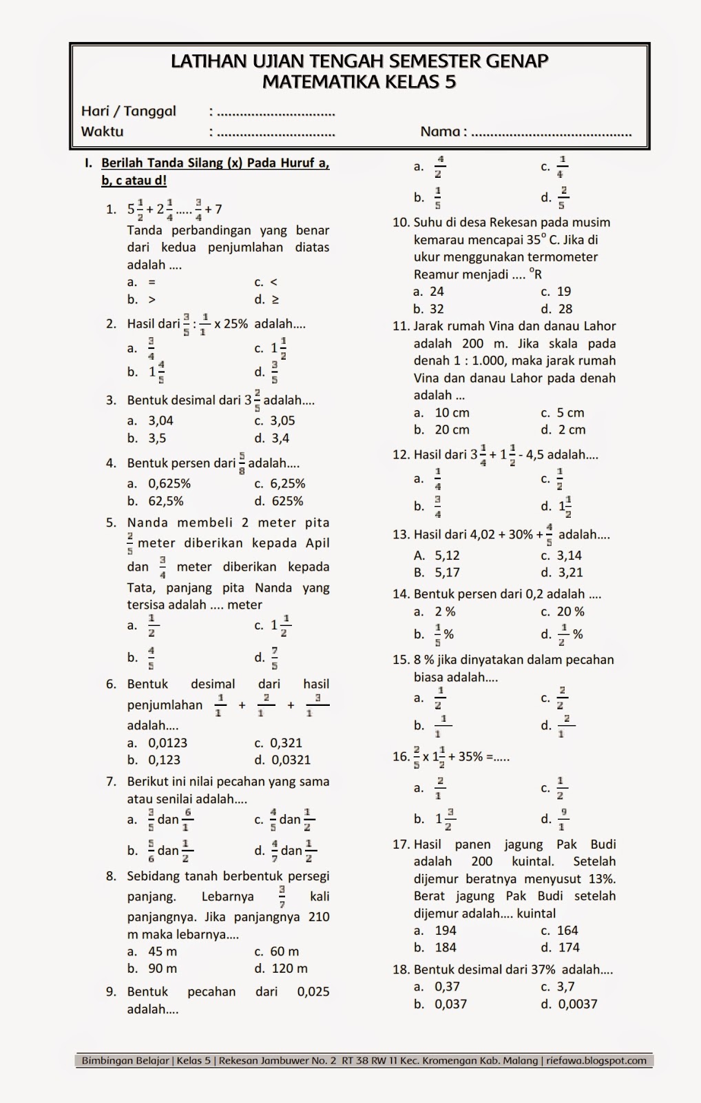 Wajib Tahu 5 Bank Soal Matematika Kelas 5 Semester 1 dan Kunci Jawaban Terlengkap 2026 Wajib Tahu 5 Bank Soal Matematika Kelas 5 Semester 1 dan Kunci Jawaban Terlengkap 2026