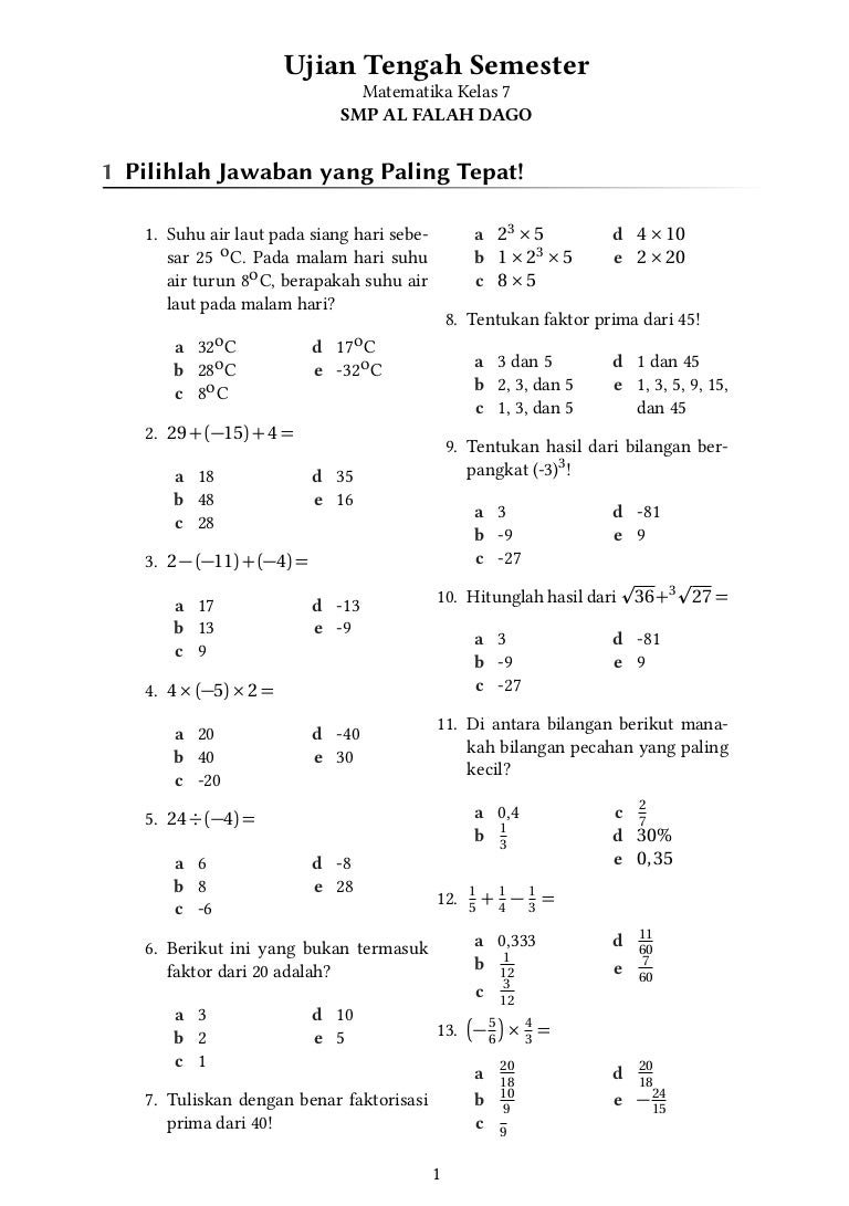 7 Fakta Mengejutkan Bank Soal Matematika Kelas 7 Semester 1 Beserta Kunci Jawabannya yang Wajib Kamu Tahu 7 Fakta Mengejutkan Bank Soal Matematika Kelas 7 Semester 1 Beserta Kunci Jawabannya yang Wajib Kamu Tahu