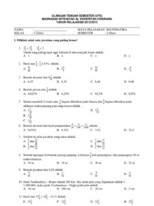 Soal Uts Kelas 5 Semester 1 Matematika Dalchaebi