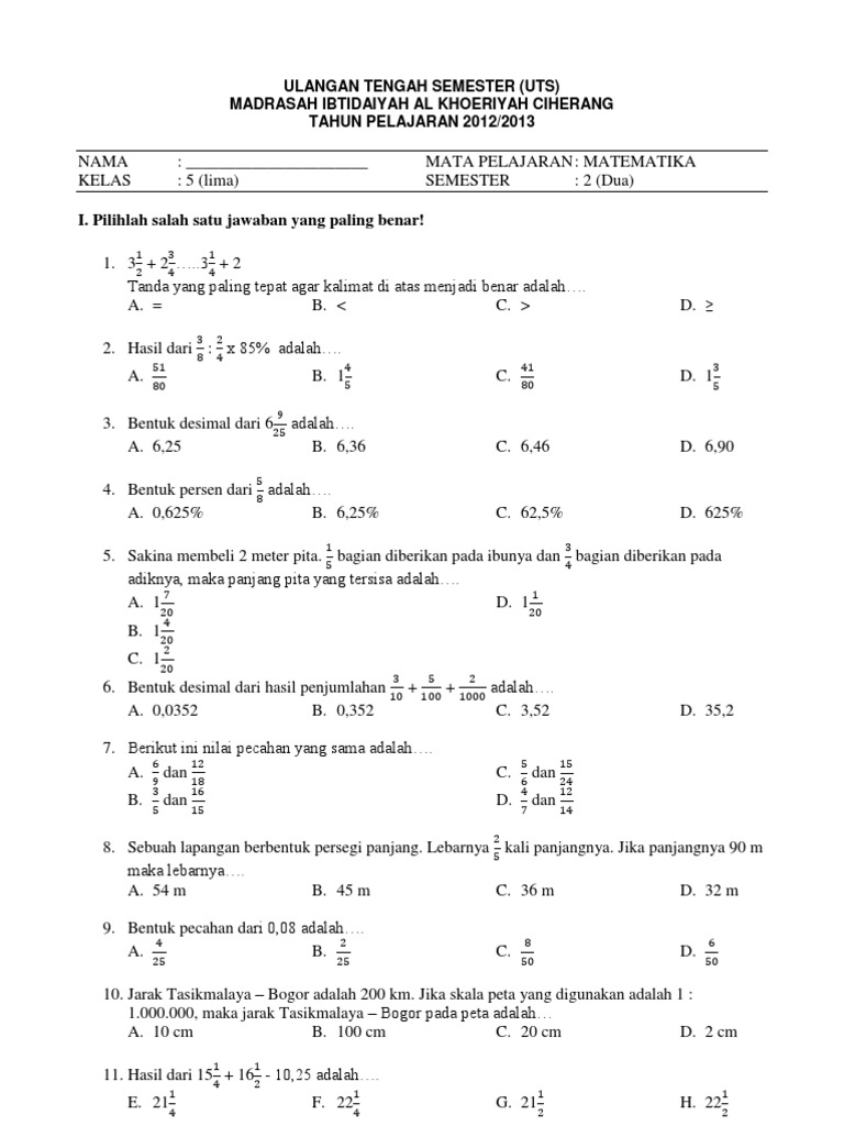 Ternyata Ini 7 Soal Pilihan Ganda Bilangan Desimal di Bank Soal Matematika Kelas 5 Semester 1 yang Wajib Dikuasai Ternyata Ini 7 Soal Pilihan Ganda Bilangan Desimal di Bank Soal Matematika Kelas 5 Semester 1 yang Wajib Dikuasai