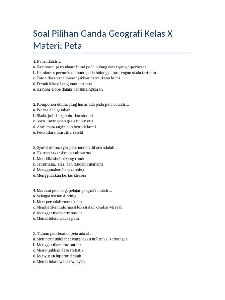 Soal Geografi Kelas X Peta dan Skala PDF Soal Geografi Kelas X Peta dan Skala PDF