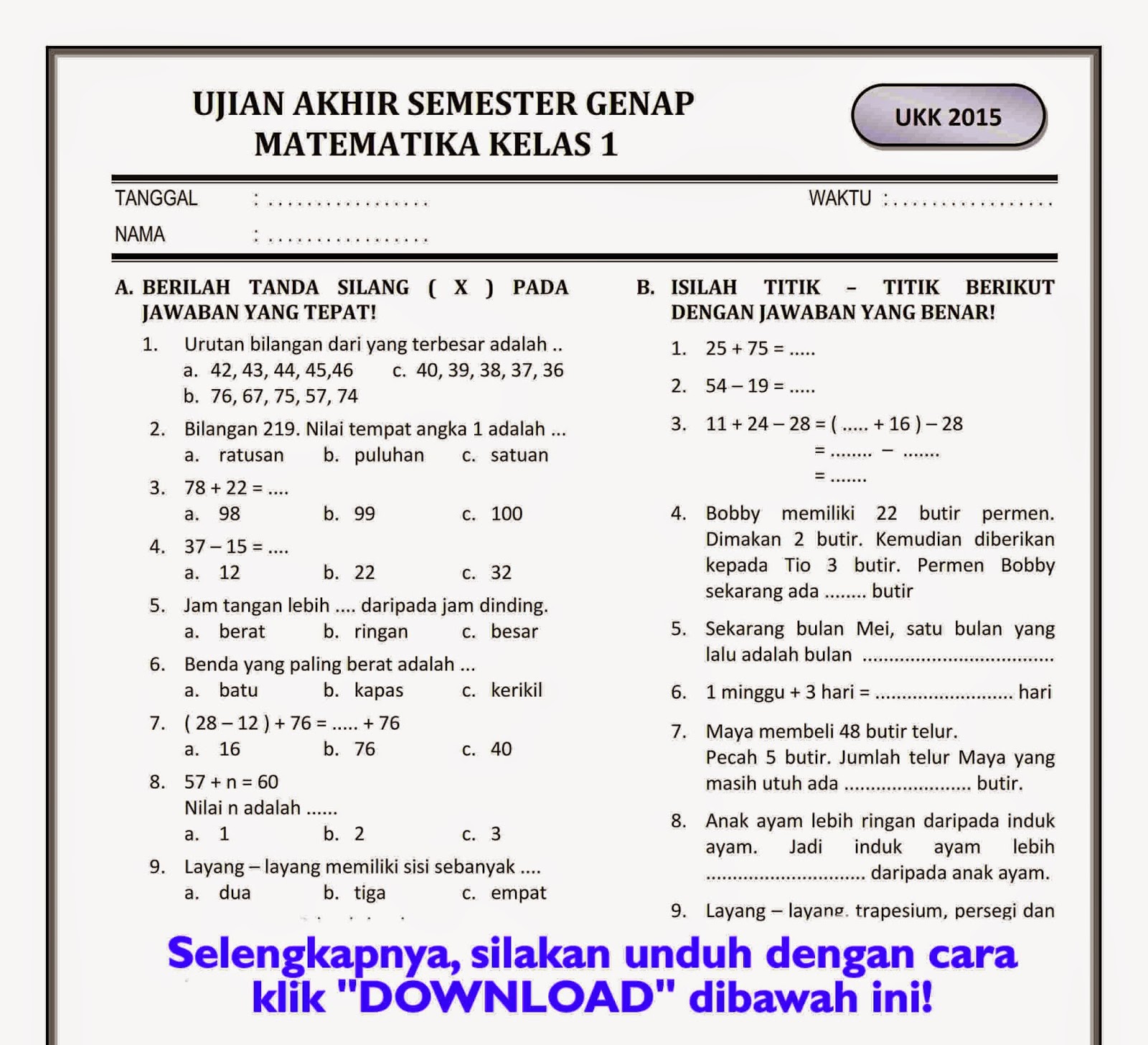 7 Contoh Soal SBK Kelas 1 Semester 2 yang Wajib Dikuasai Sebelum Ujian Kenaikan Kelas