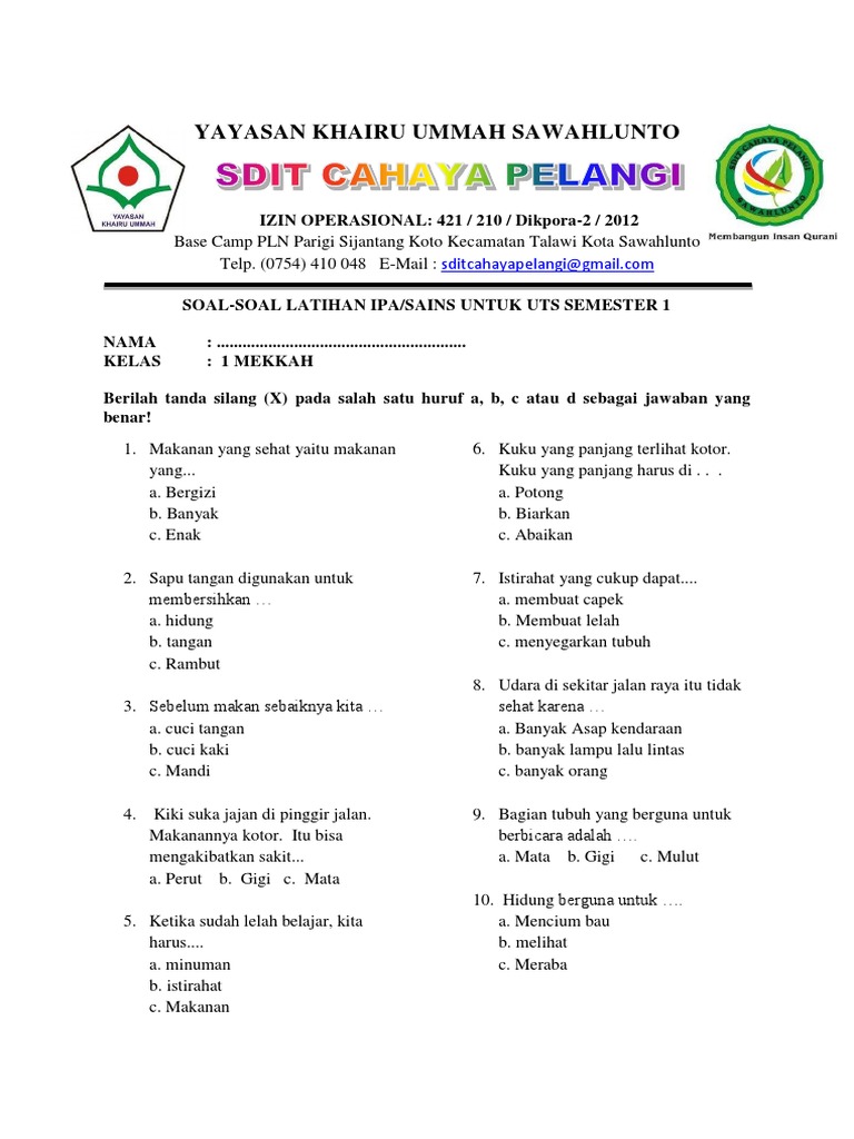 7 Contoh Soal Science Kelas 1 yang Wajib Diketahui Orang Tua Sebelum Ujian Semester 7 Contoh Soal Science Kelas 1 yang Wajib Diketahui Orang Tua Sebelum Ujian Semester