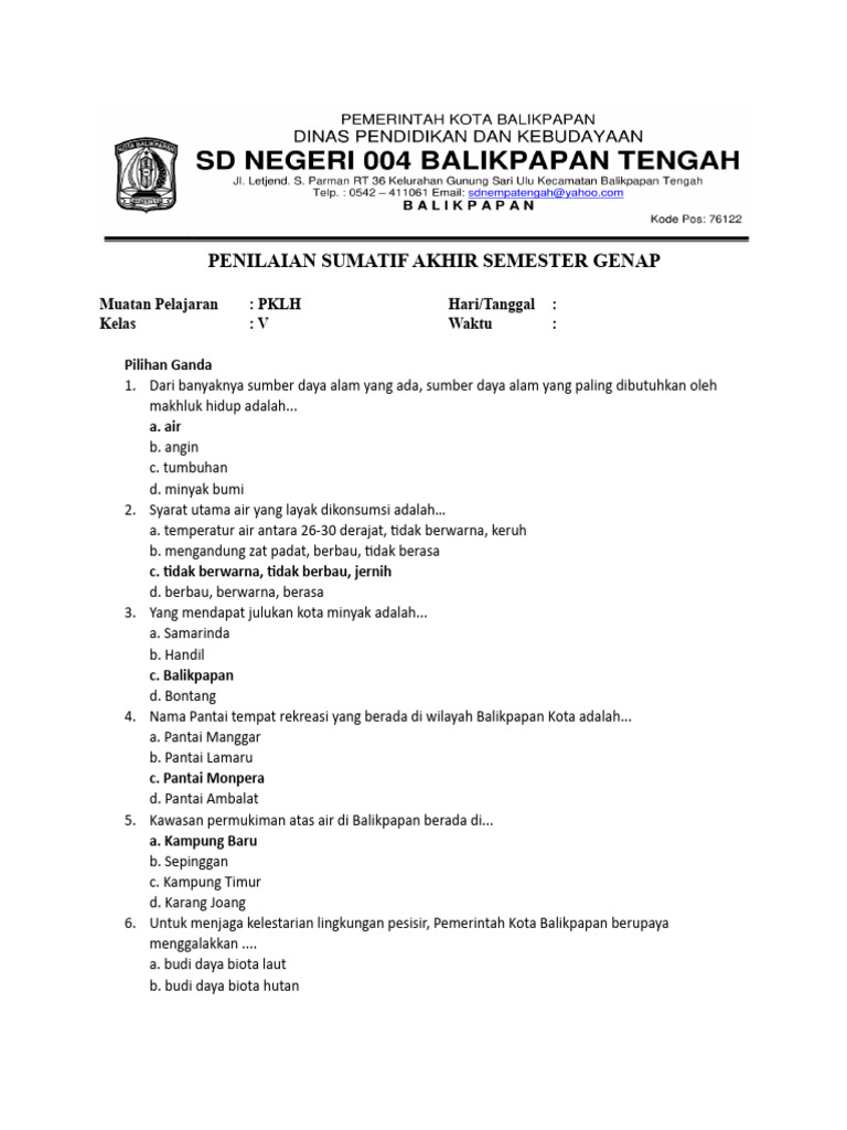 7 Tips Menguasai Contoh Soal PKLH Balikpapan Kelas 4 Semester 2 Sebelum Ujian Datang 7 Tips Menguasai Contoh Soal PKLH Balikpapan Kelas 4 Semester 2 Sebelum Ujian Datang