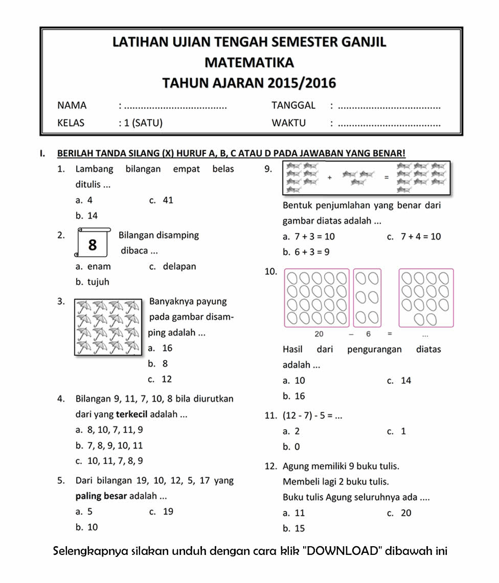 Akhirnya Tersedia Bank Soal Matematika SD Kelas 1 Lengkap dengan Kunci Jawaban untuk Belajar di Rumah Akhirnya Tersedia Bank Soal Matematika SD Kelas 1 Lengkap dengan Kunci Jawaban untuk Belajar di Rumah