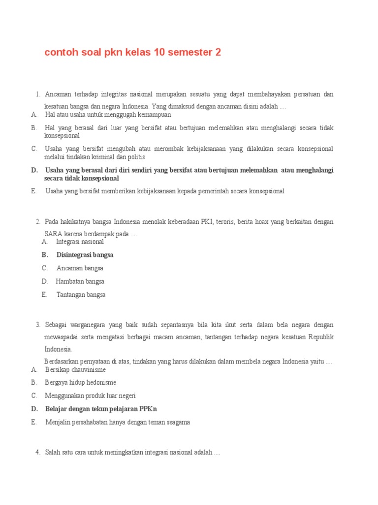 Inilah 7 Contoh Soal PKN Kelas 10 K13 Semester 2 yang Wajib Kamu Kuasai Sebelum Ujian Akhir Inilah 7 Contoh Soal PKN Kelas 10 K13 Semester 2 yang Wajib Kamu Kuasai Sebelum Ujian Akhir