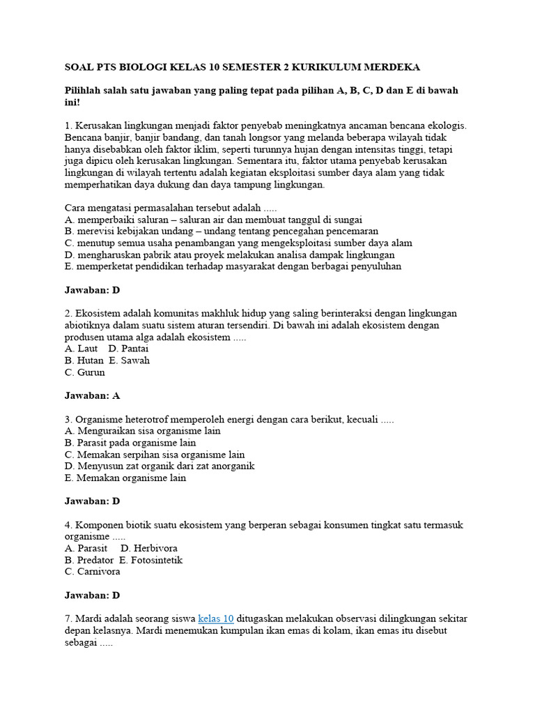 Ternyata Ini Dia 50 Soal dan Jawaban Biologi Semester 2 Kelas 10 yang Wajib Kamu Kuasai Sebelum Ujian Ternyata Ini Dia 50 Soal dan Jawaban Biologi Semester 2 Kelas 10 yang Wajib Kamu Kuasai Sebelum Ujian