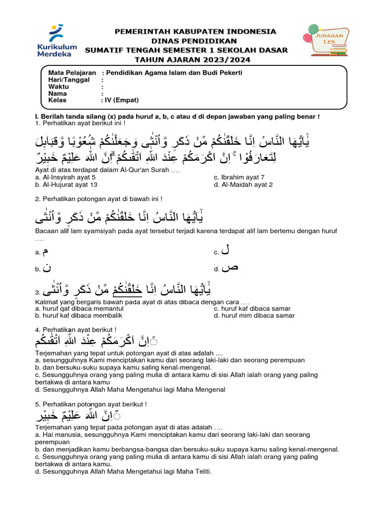 Rahasia Kisi-Kisi Agama Islam Soal UAS Kelas 4 K13 yang Wajib Diketahui Sebelum Ujian Rahasia Kisi-Kisi Agama Islam Soal UAS Kelas 4 K13 yang Wajib Diketahui Sebelum Ujian