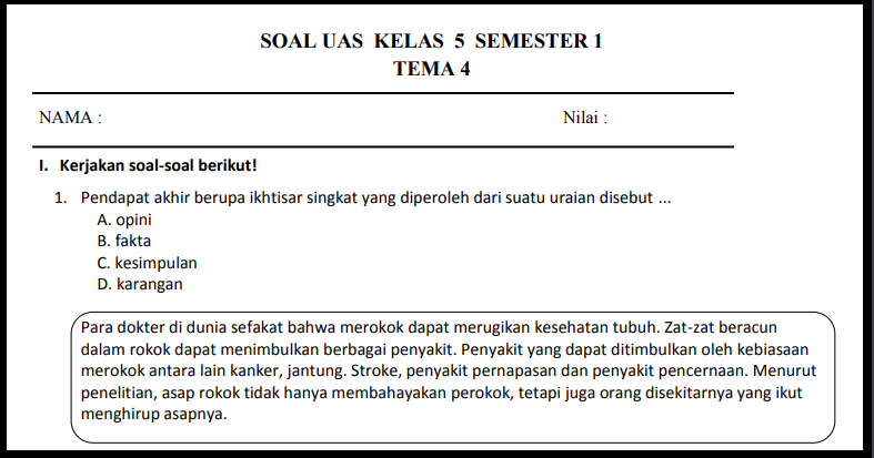 Terbukti! Kisi-kisi dan soal pas kelas 5 tema 4 guru maju Bantu Timnas Lolos Final Cup